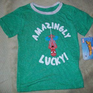 3T Saint Patrick's Day "Amazingly Lucky" Spiderman Silk Screen Green T-shirt